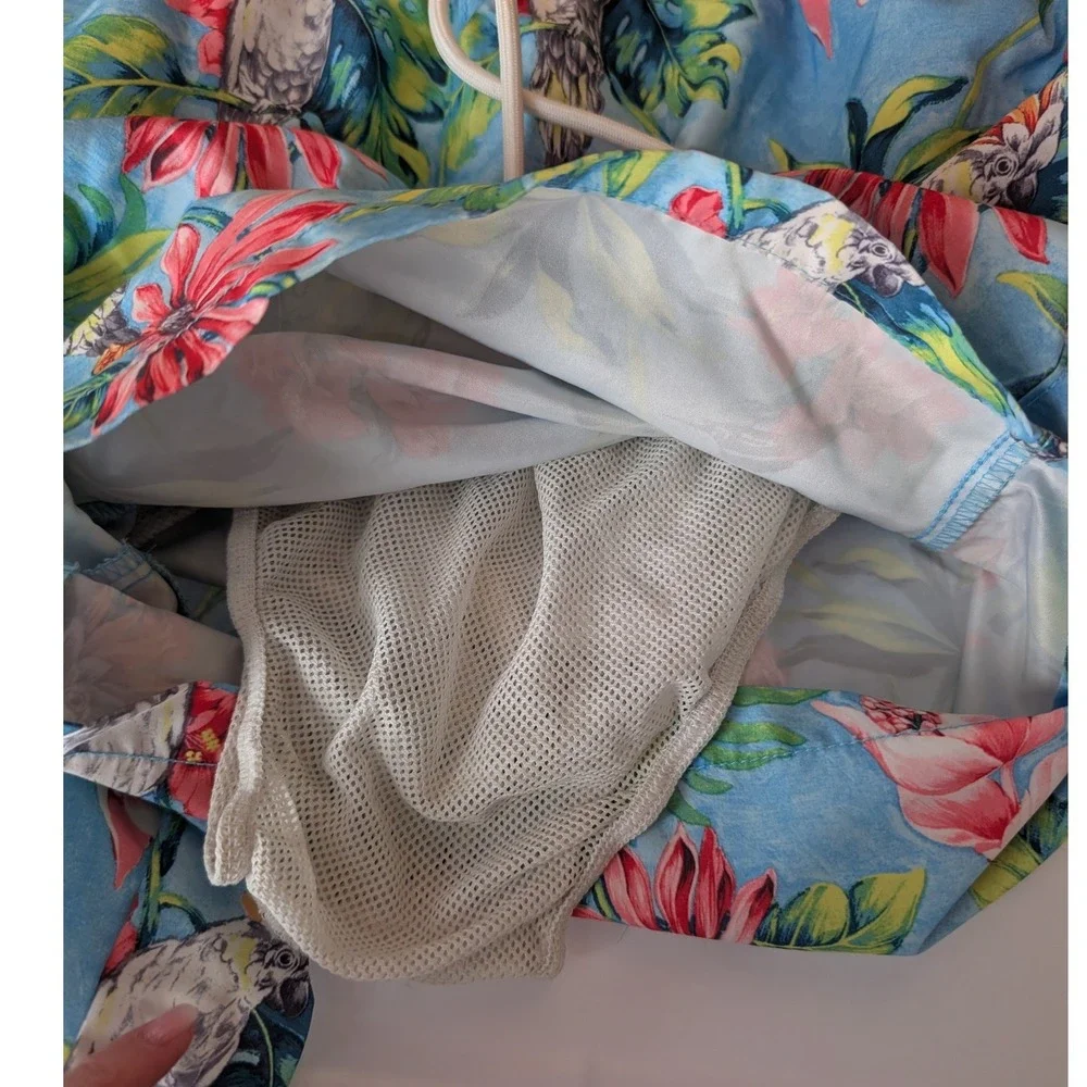 Tommy Bahama Swim Trunks Mens Large Blue‎ Tropical Parrot Floral Board Shorts 6